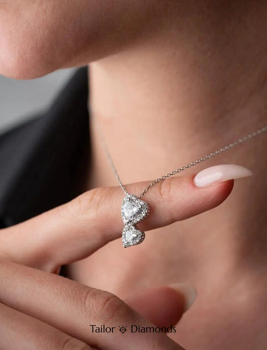 Double Heart Shape Layered Diamond Necklace