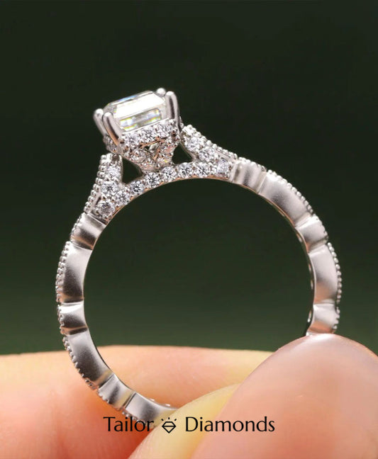 Rectangular White Diamond Twisted Ring