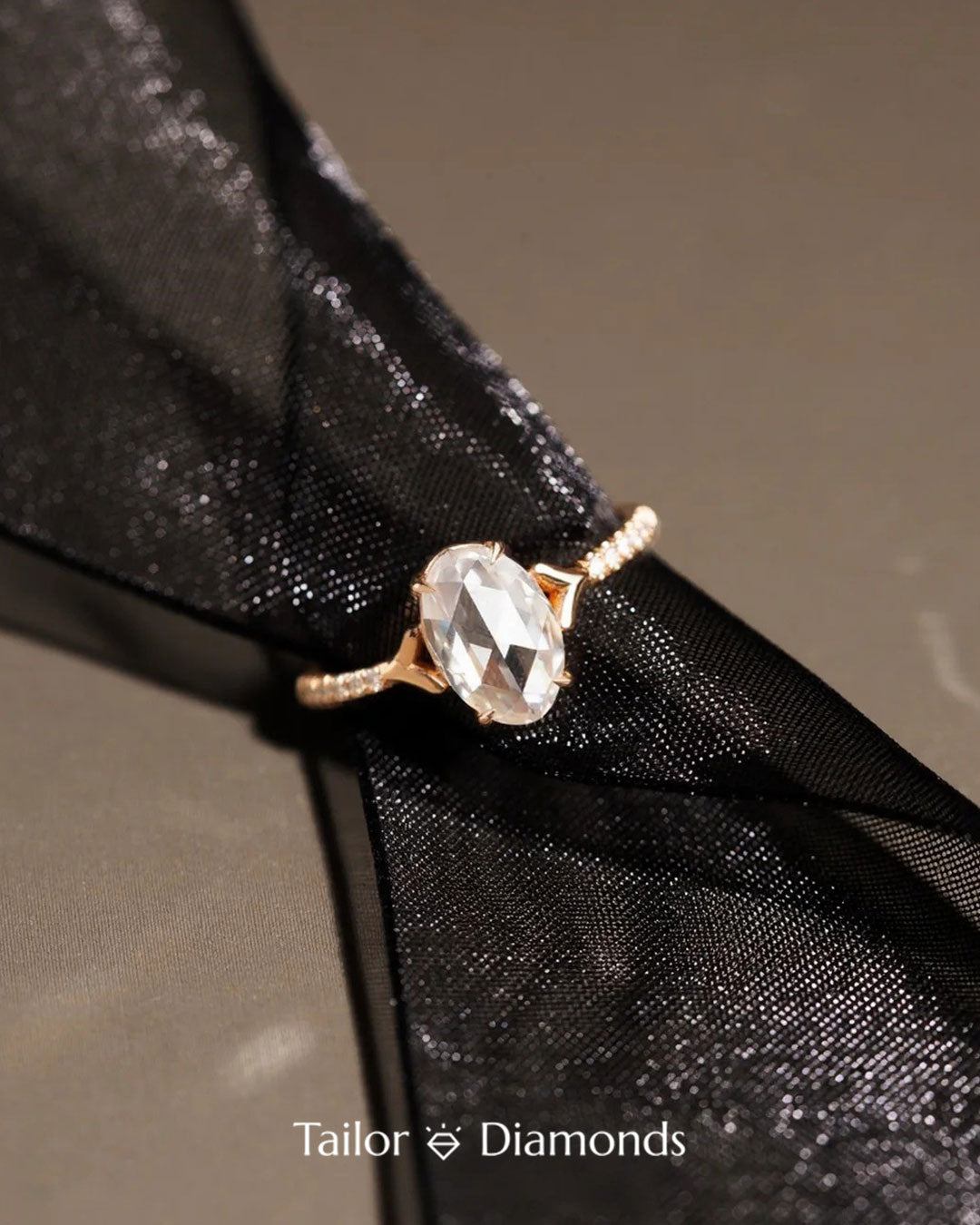 Rose Gold Oval White Diamond Ring