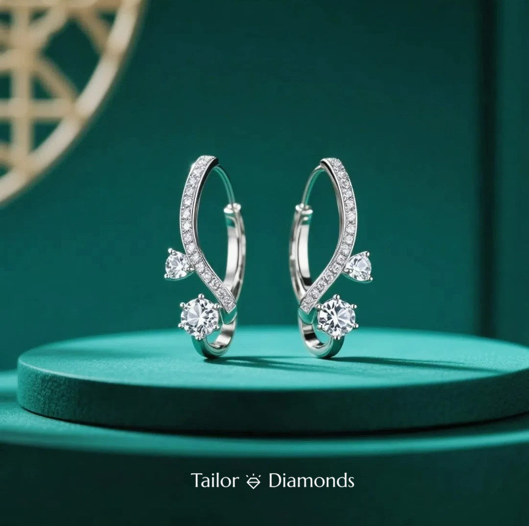 Silver Diamond V Shape Ear Cuffs
