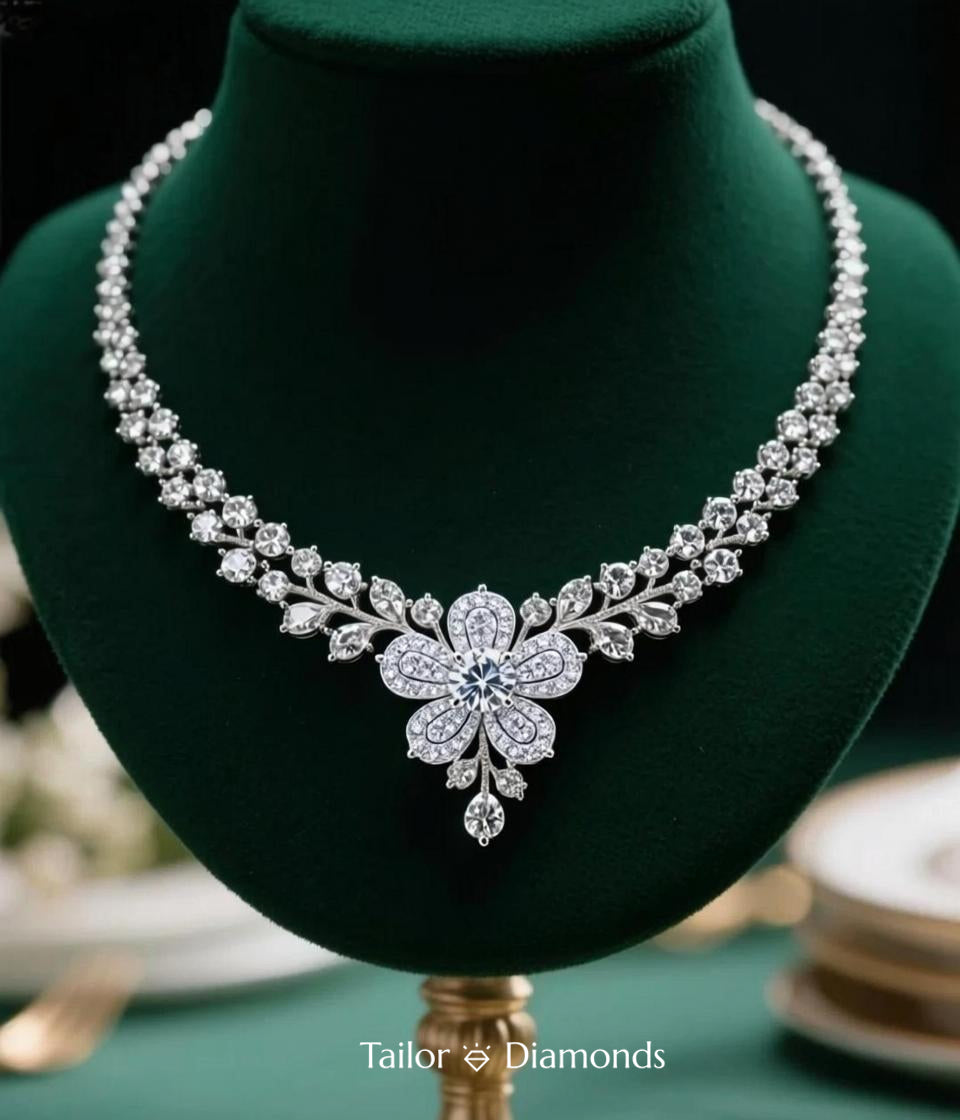Silver Four Leaf Clover Full Diamond Halo Cubic Zirconia Necklace