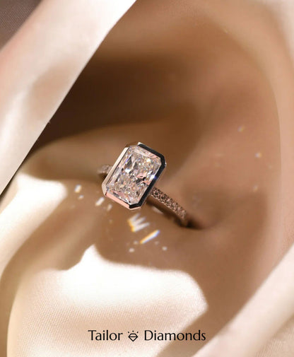 18K White Gold Bezel Set Rectangular Diamond Ring