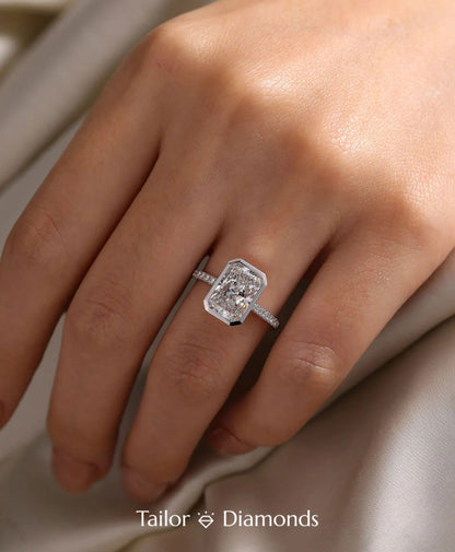 18K White Gold Bezel Set Rectangular Diamond Ring