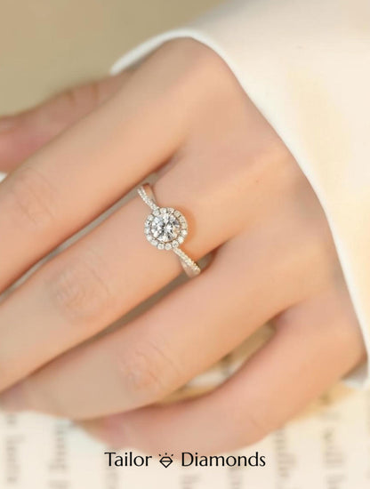 18K White Gold Halo Round Diamond Thin Ring