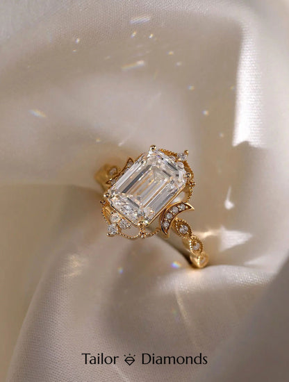 18K Yellow Gold Rectangular Diamond Ring