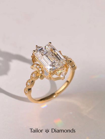 18K Yellow Gold Rectangular Diamond Ring