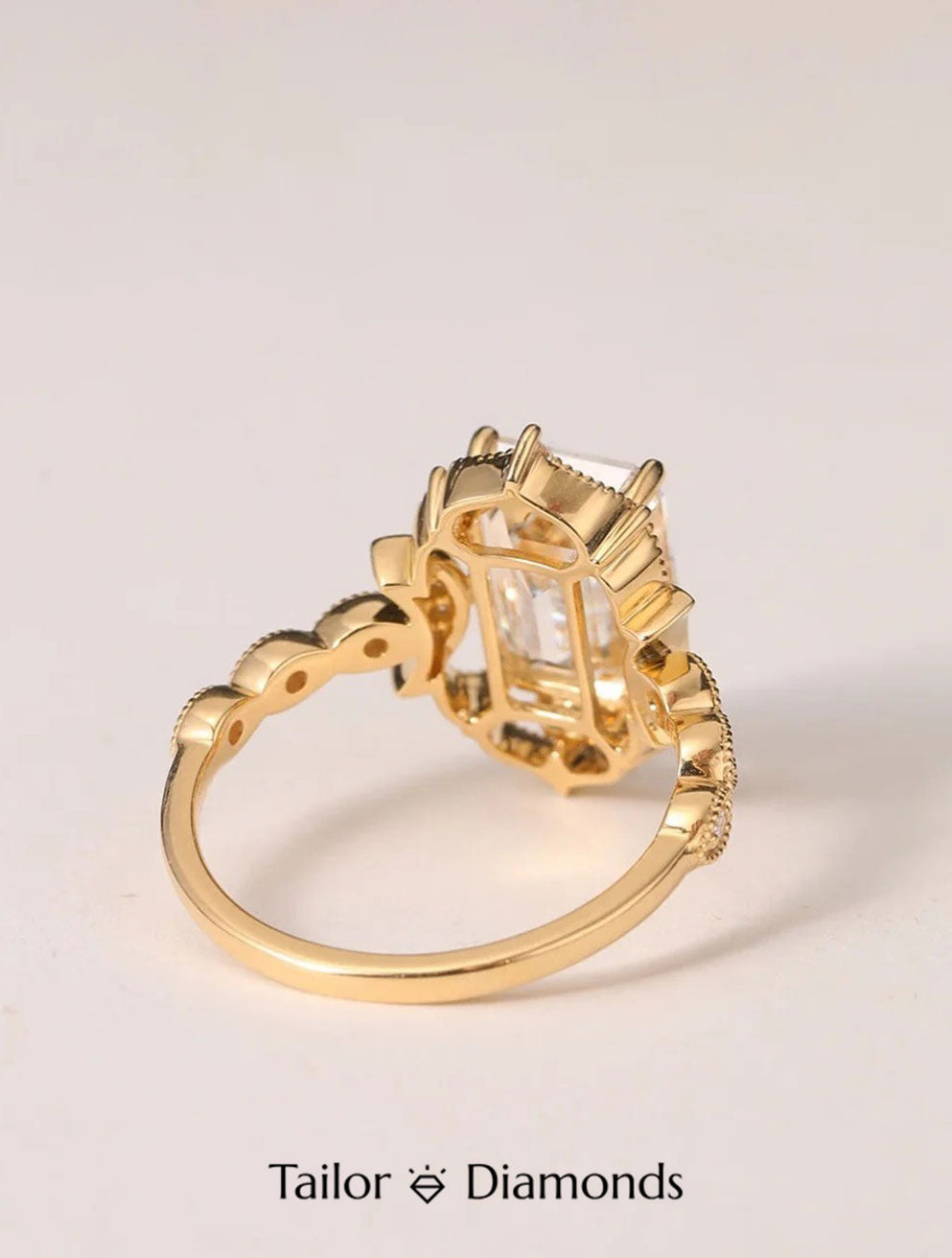 18K Yellow Gold Rectangular Diamond Ring