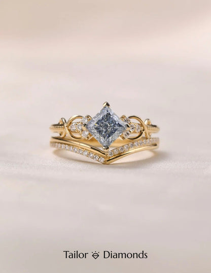 Blue Diamond Double Layer V Shape Ring
