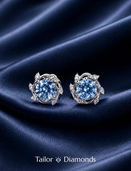 Blue Diamond Flower Ear Studs