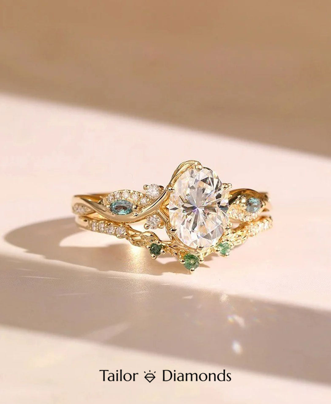 Double Green Gemstone Vine Ring