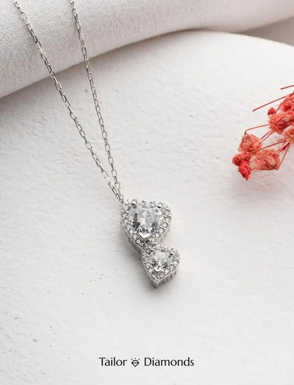 Double Heart Shape Layered Diamond Necklace