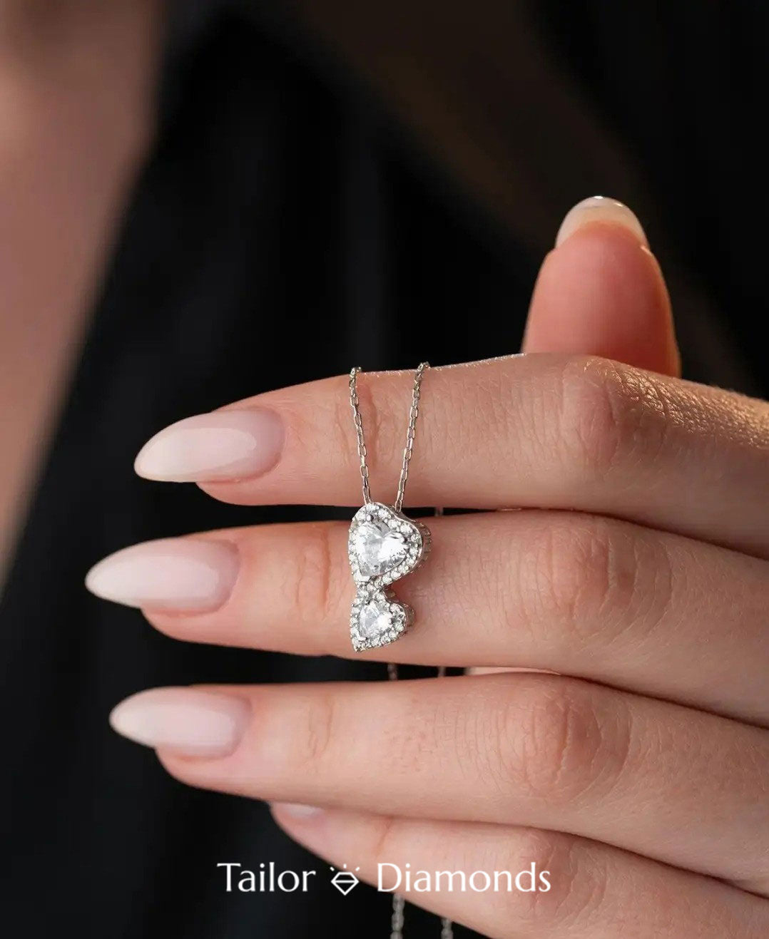 Double Heart Shape Layered Diamond Necklace