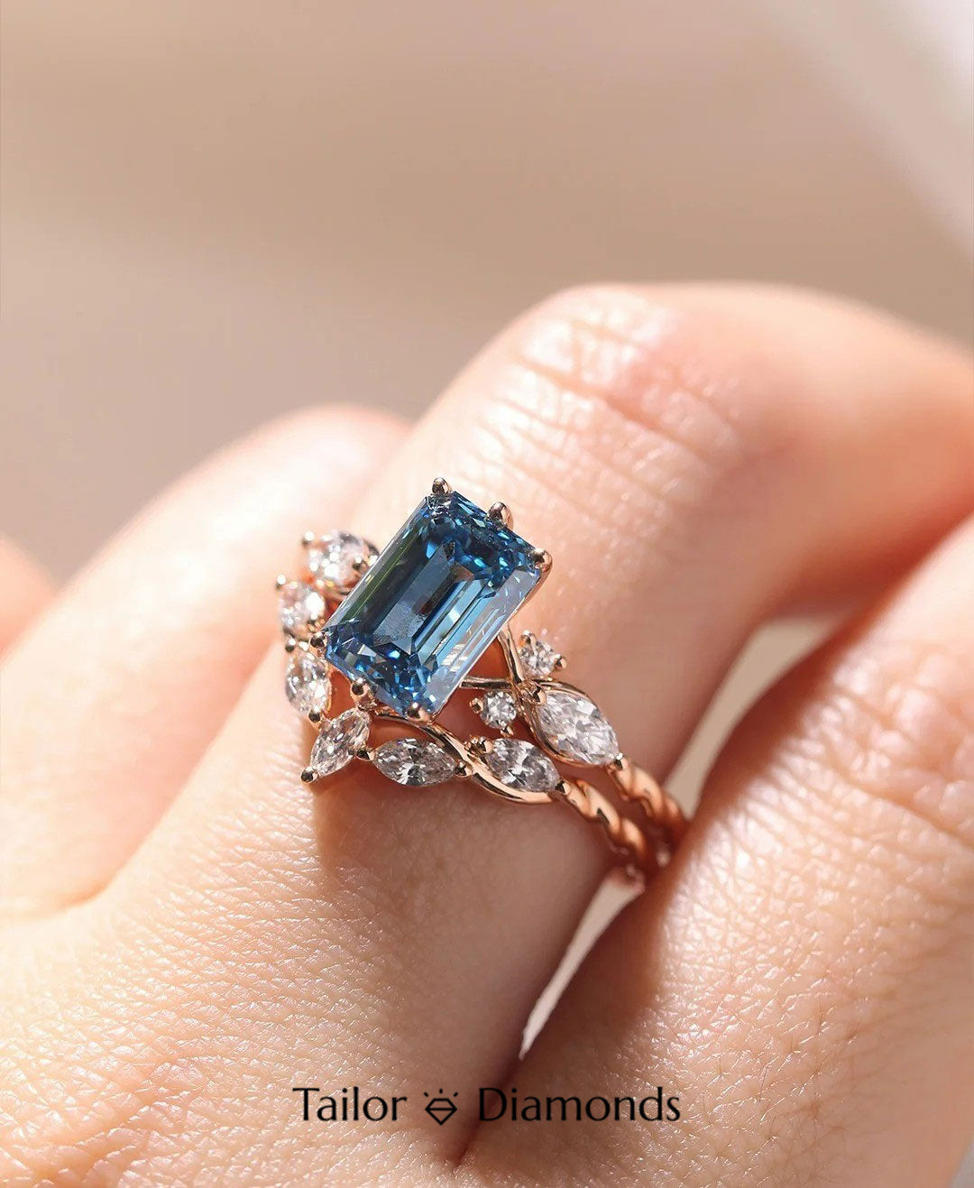 Emerald Cut Diamond Twisted Vine Woven Ring