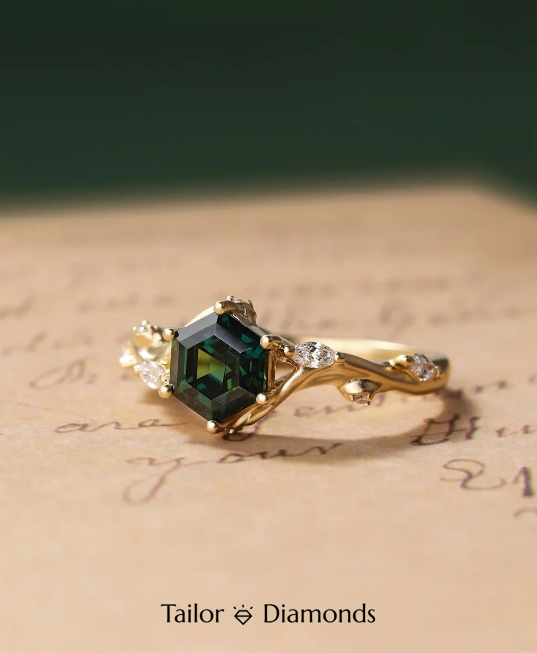 Gold Branch Dark Green Diamond Ring