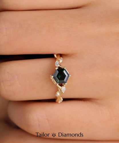 Gold Branch Dark Green Diamond Ring