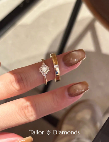 Gold Diamond Plain Band Couple Ring