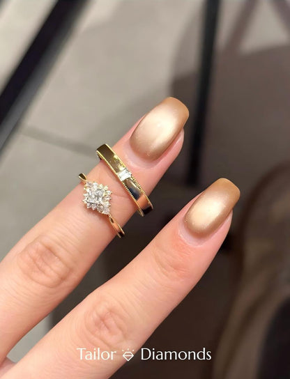 Gold Diamond Plain Band Couple Ring