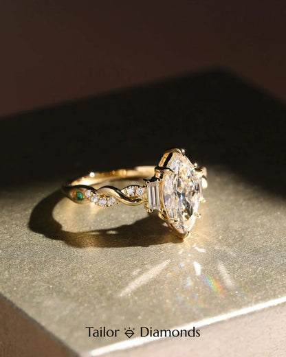Gold Inlaid Marquise White Diamond Ring