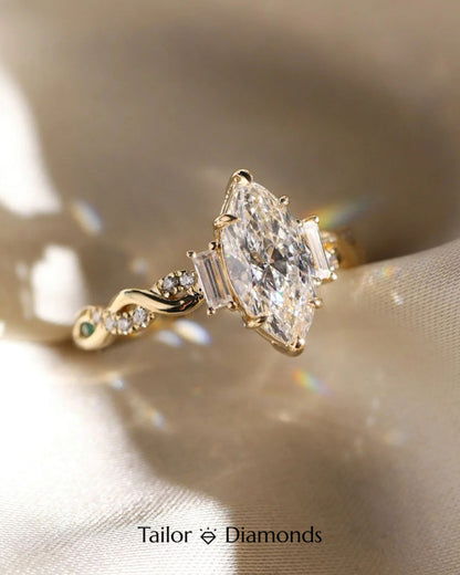 Gold Inlaid Marquise White Diamond Ring