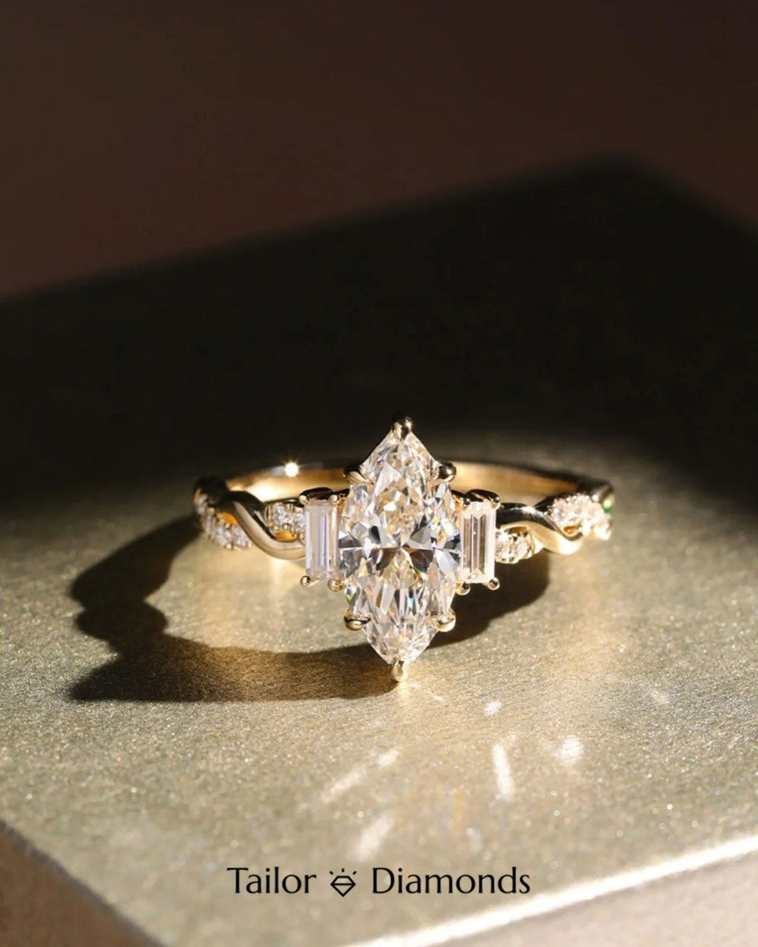 Gold Inlaid Marquise White Diamond Ring