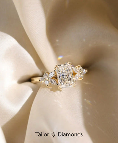 Gold Inlaid Rectangular White Diamond Ring