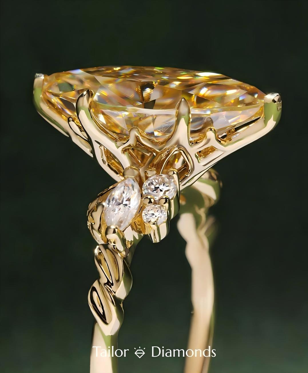 Gold Inlaid Yellow Diamond Marquise Ring