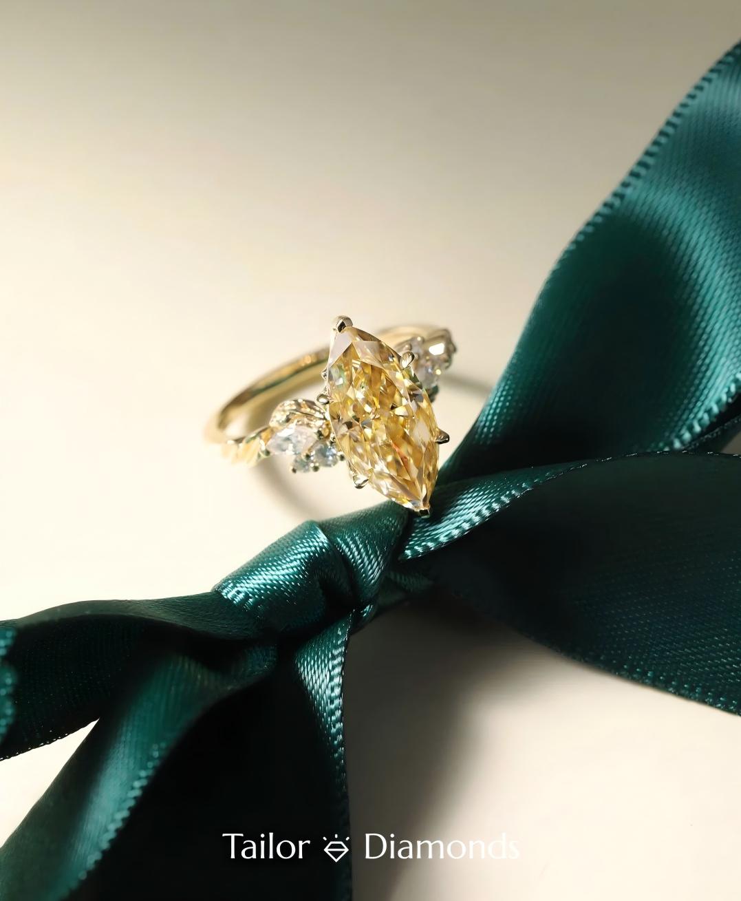 Gold Inlaid Yellow Diamond Marquise Ring