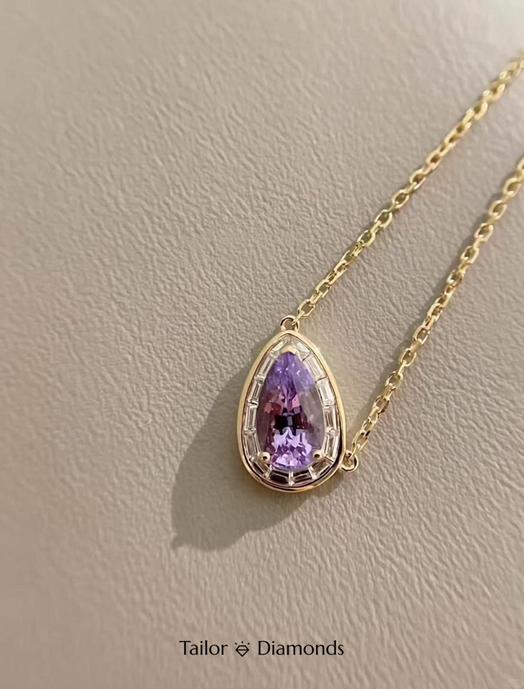 Gold Teardrop Amethyst Diamond Necklace