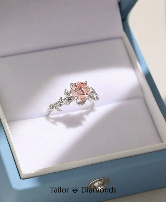 Pink Diamond Silver Vine Ring