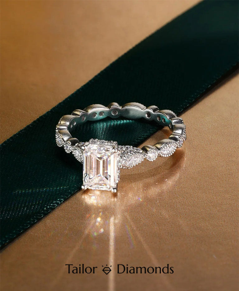 Rectangular White Diamond Twisted Ring