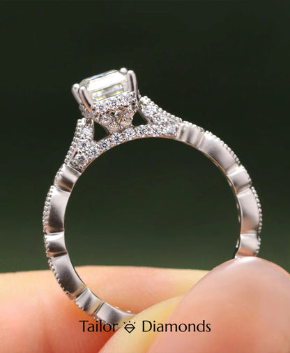 Rectangular White Diamond Twisted Ring