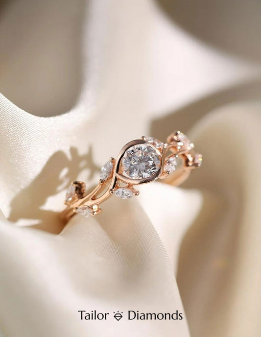 Rose Gold Branch Round Diamond Ring