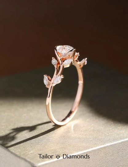 Rose Gold Branch Round Diamond Ring