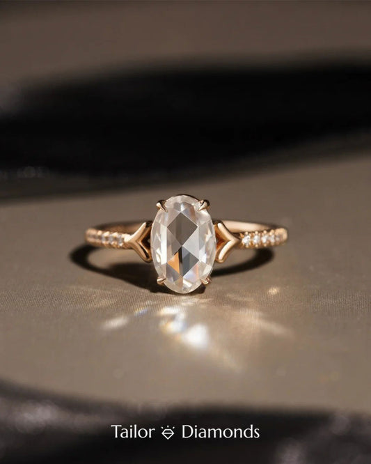 Rose Gold Oval White Diamond Ring