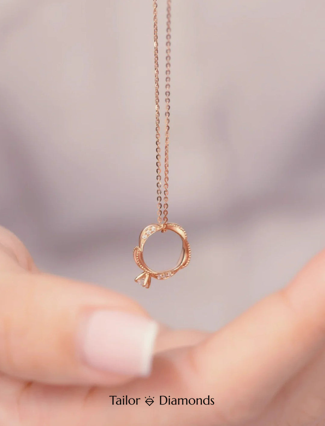 Rose Gold Ring Shape Diamond Necklace