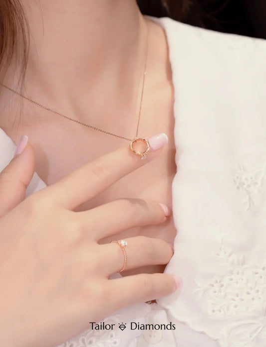 Rose Gold Ring Shape Diamond Necklace