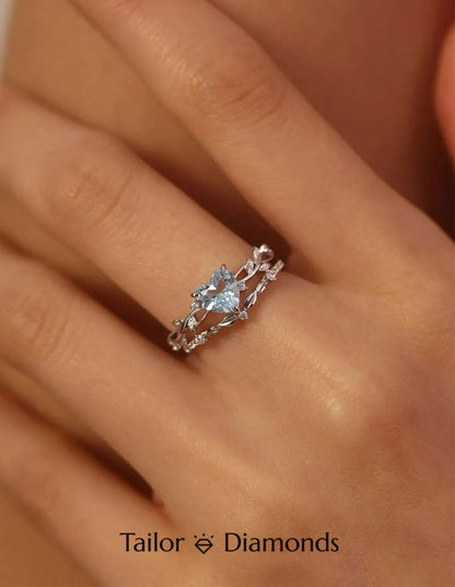 Silver Branch Heart Shaped Light Blue Sapphire Ring