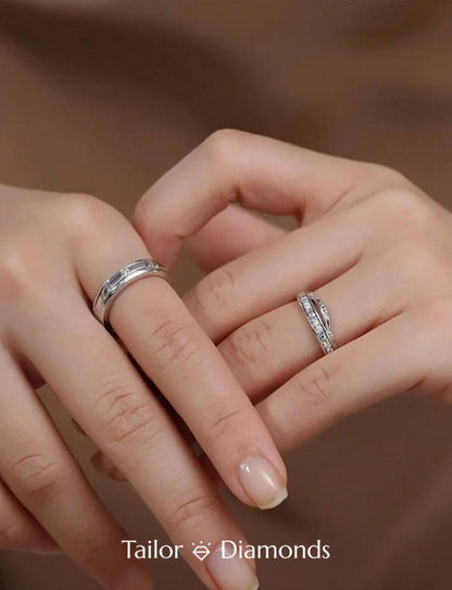 Silver Diamond Cross Couple Ring