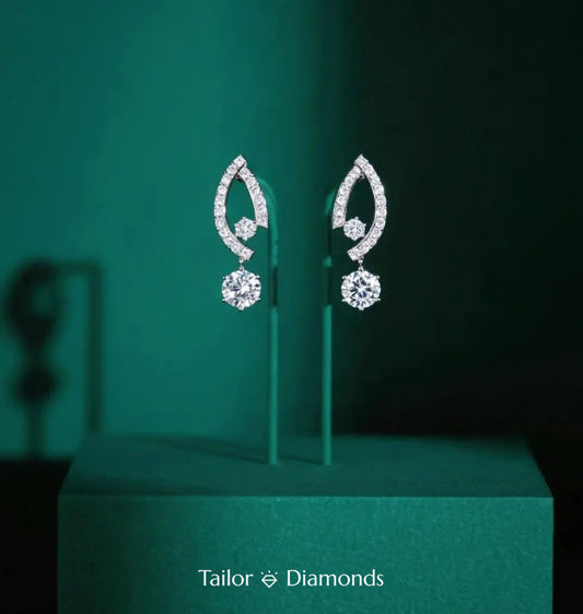 Silver Diamond Drop Pendant Ear Studs