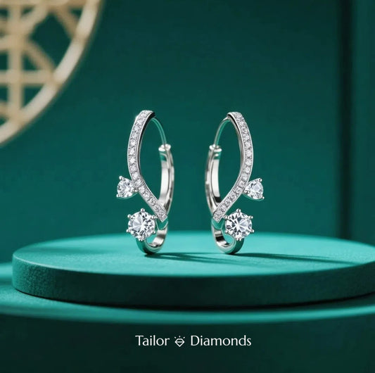 Silver Diamond V Shape Ear Cuffs