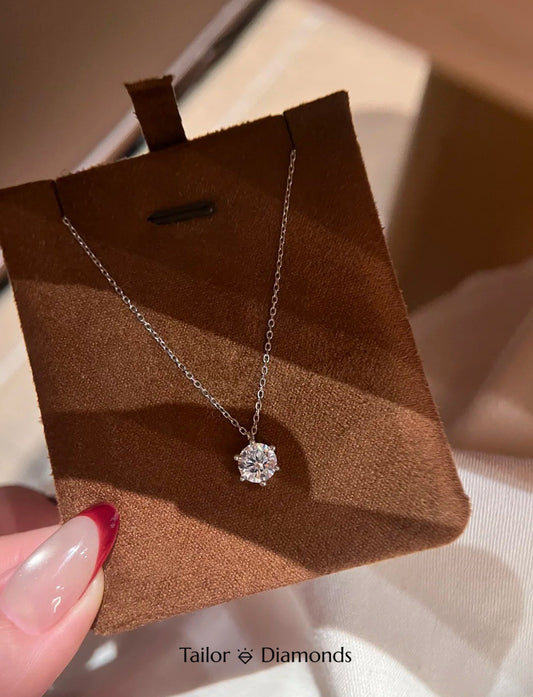 Silver Round 6-Prong Setting Cubic Zirconia Necklace
