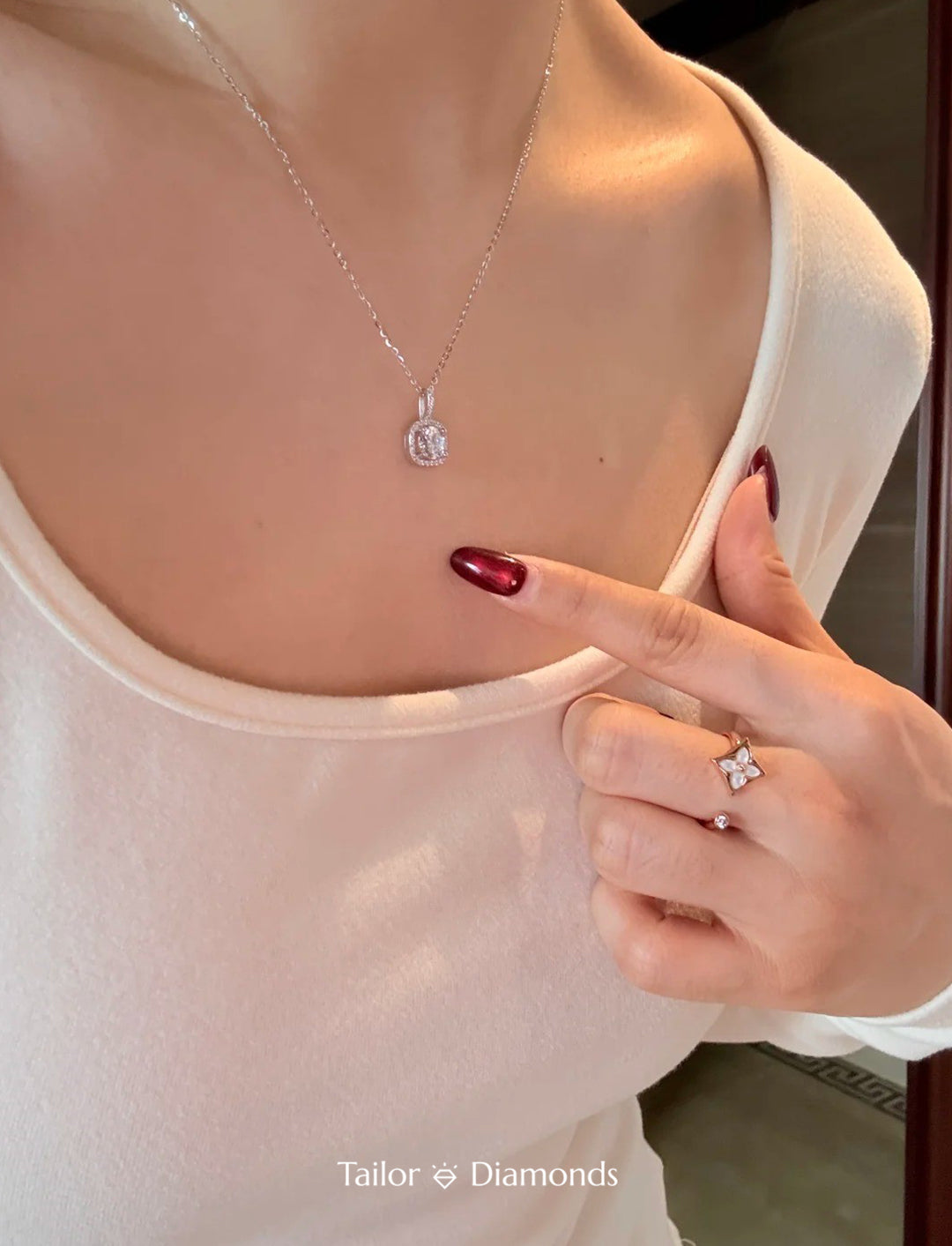 Silver Square Full Diamond Halo Cubic Zirconia Necklace
