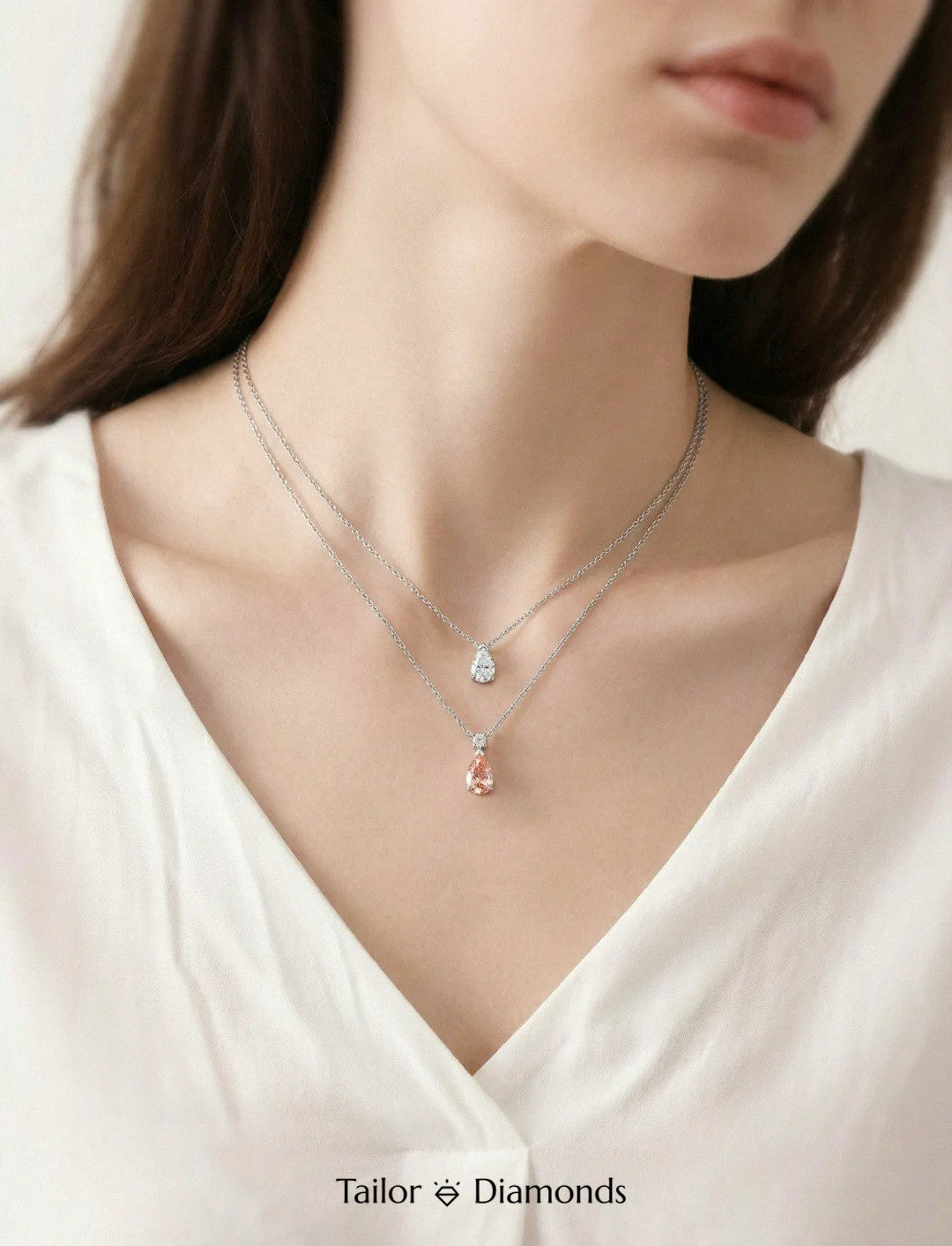 Silver Teardrop Cubic Zirconia Necklace (2 Styles)