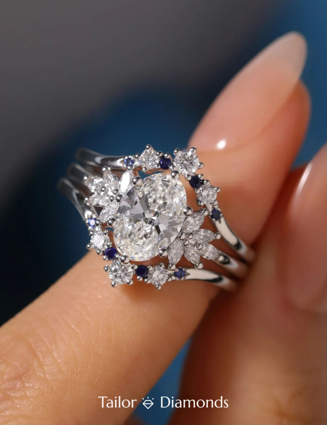 Star Claw Marquise Diamond Three Strand Stacked Ring