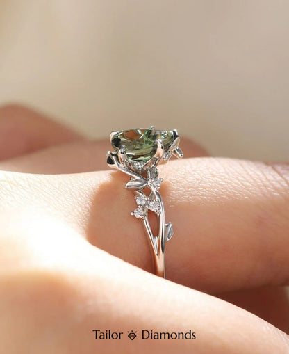 Twisted Rope Claw Green Diamond Stackable Ring