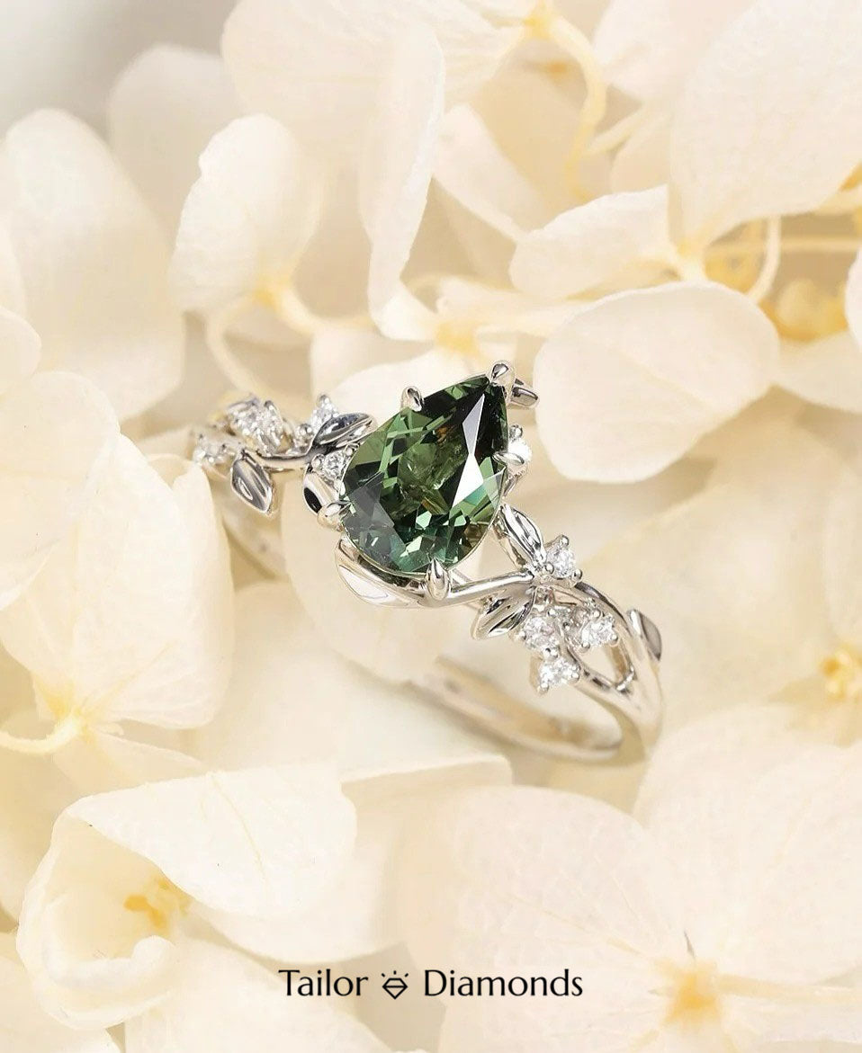 Twisted Rope Claw Green Diamond Stackable Ring