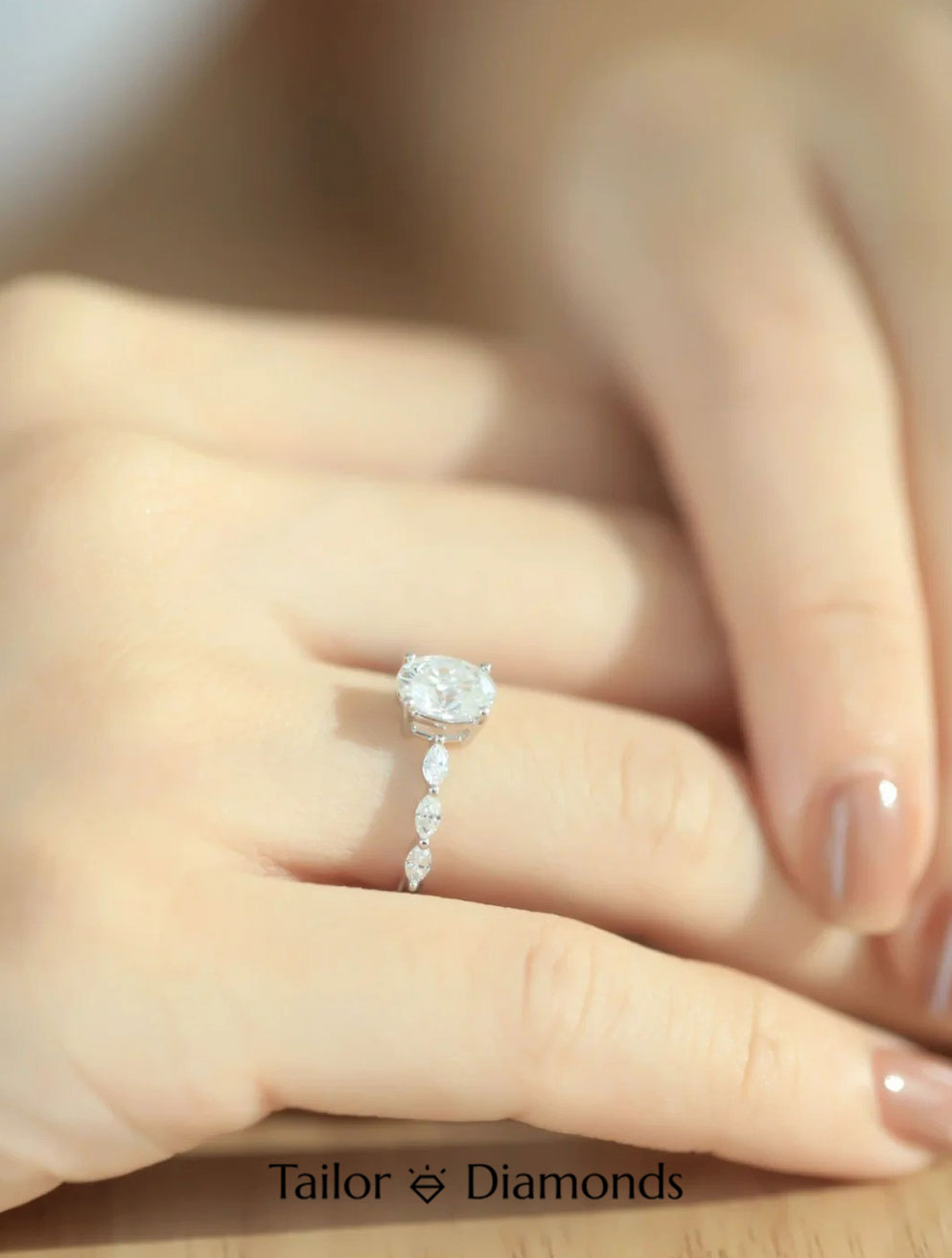 Two-Tone Gold Petal Halo Round Diamond Ring