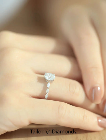 Two-Tone Gold Petal Halo Round Diamond Ring