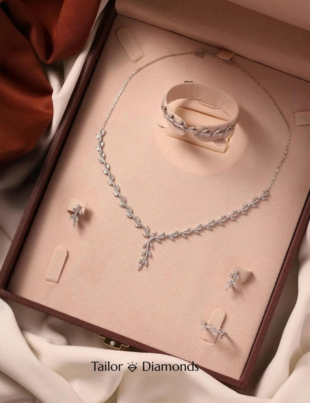 White Diamond Branch Leaf Natural Fresh Jewelry Set