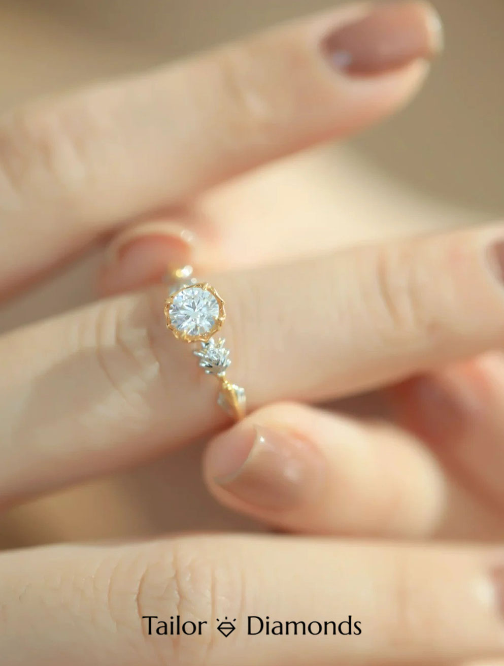 White Gold Four Prong Half Pave Round Diamond Ring